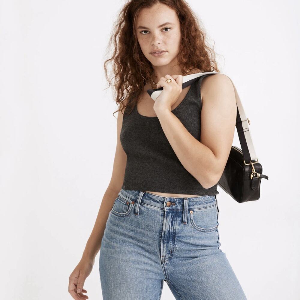 Madewell Brushed Rib Tank Crop Top Size XS True Black Style #NC176